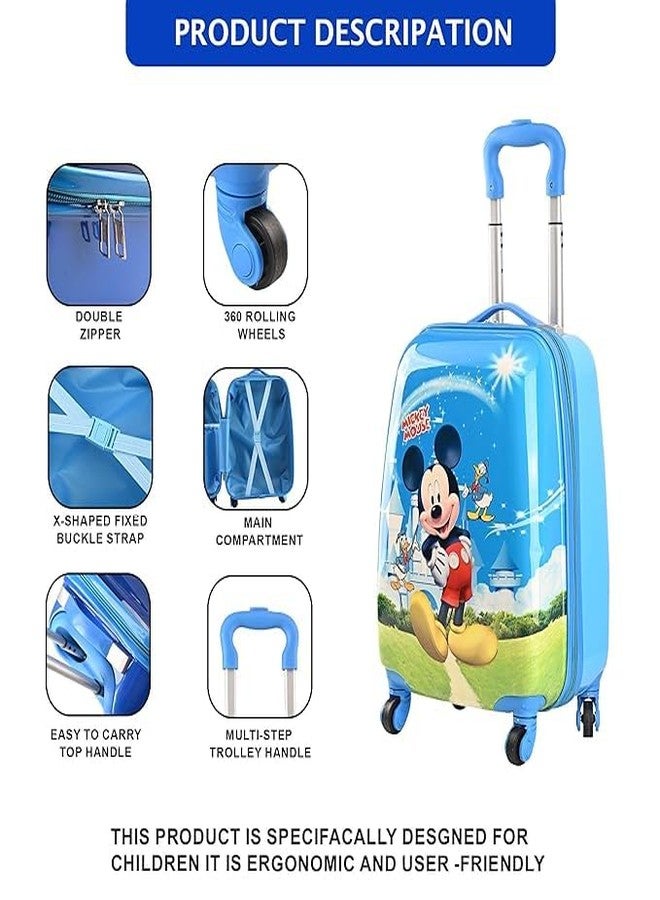 Urbane Home حقائب سفر للأطفال من Urbane Home، مصنوعة من البولي كربونات والبلاستيك ABS، مقاس 16 بوصة، للبنات والأولاد، مزودة بعجلات دوارة 360 درجة | حقيبة سفر صلبة للأطفال | DTB2018، ميكي - أزرق - Image 3